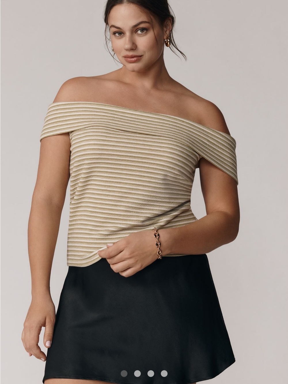 Anthropologie Off-Shoulder Striped Knit Top in Beige and Cream